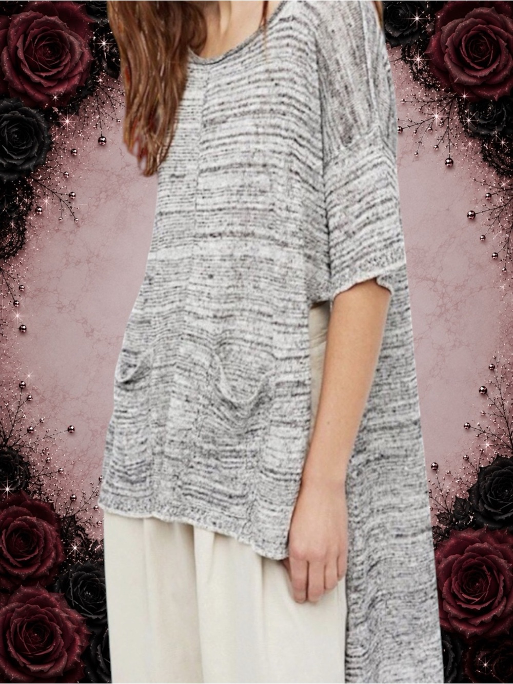 Preowned Free People Gray Marled Oversized Pocket Tunic Top Size XS